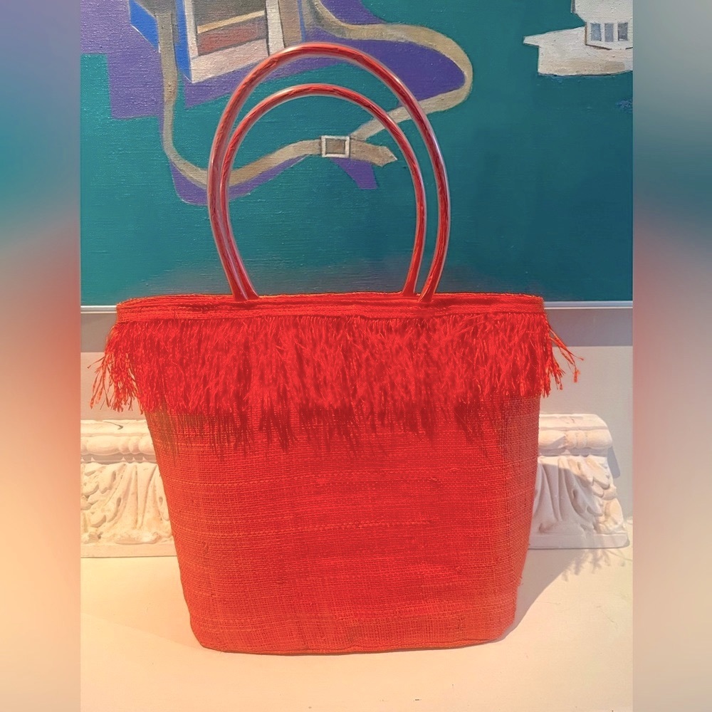 Bright Orange Raffia Fringed Handbag, Y2K, Mossimo